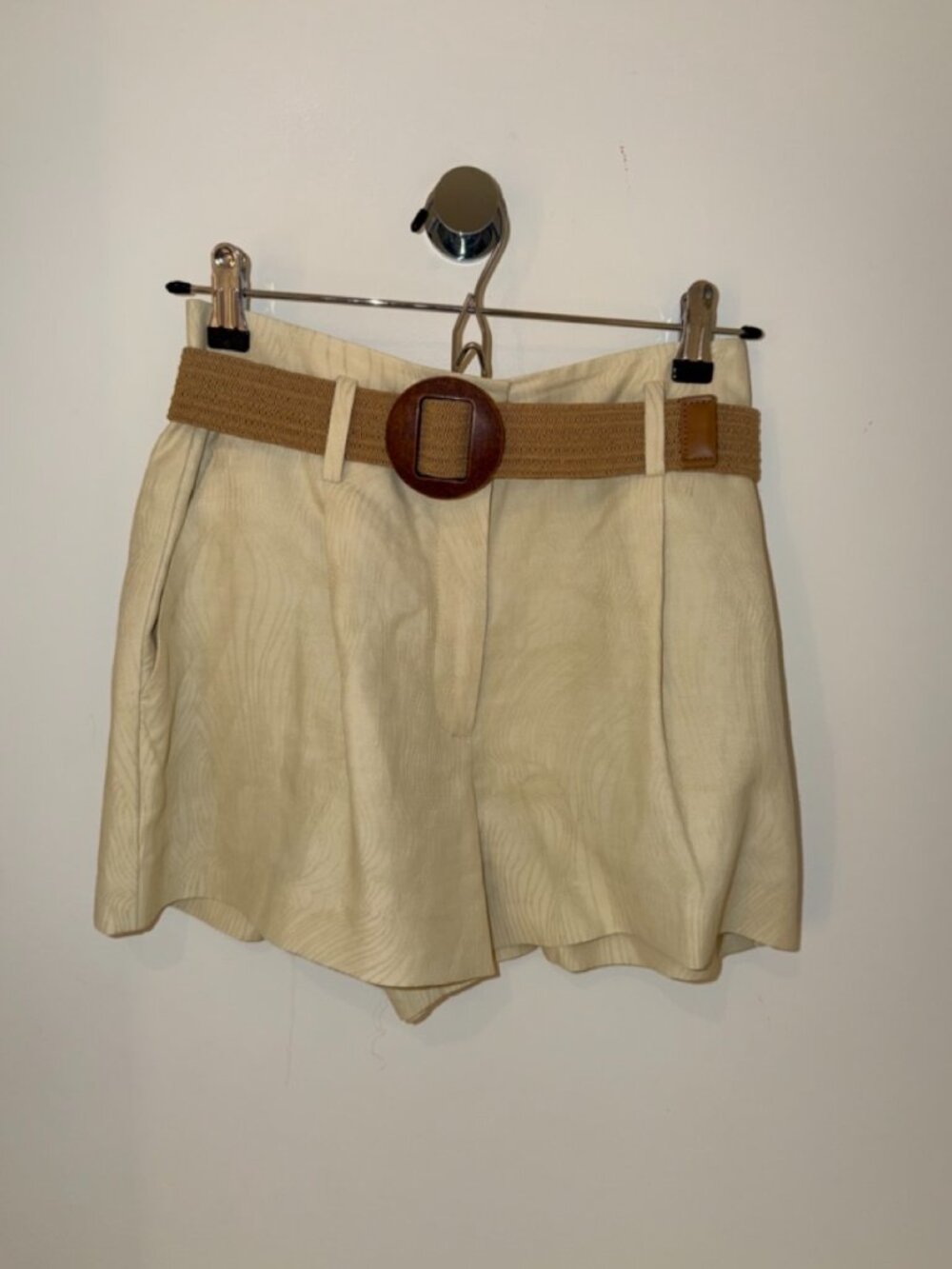 Reiss Matilda Jacquard Belted Shorts in Linen, Size 2